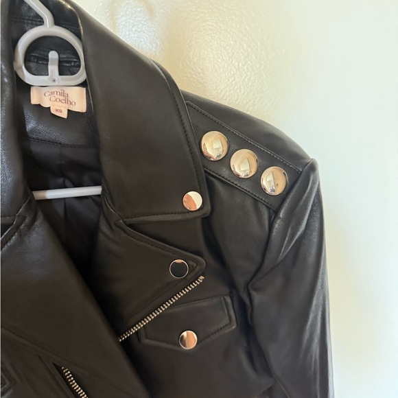 Camila Coelho Black Leather Jacket with Silver Buttons - Picture 3 of 4